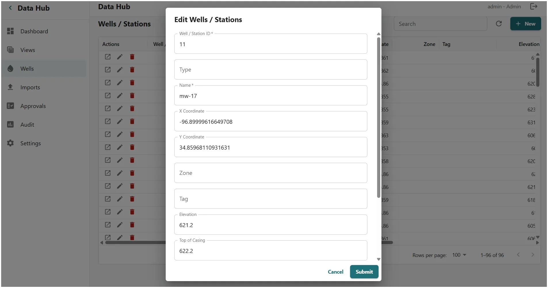 Data Hub edit well record screen.